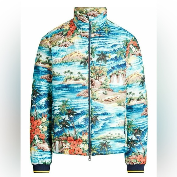 NWOT POLO Ralph Lauren Outrigger Hawaiian Tropical Print Bomber Down Jacket M - Picture 2 of 14